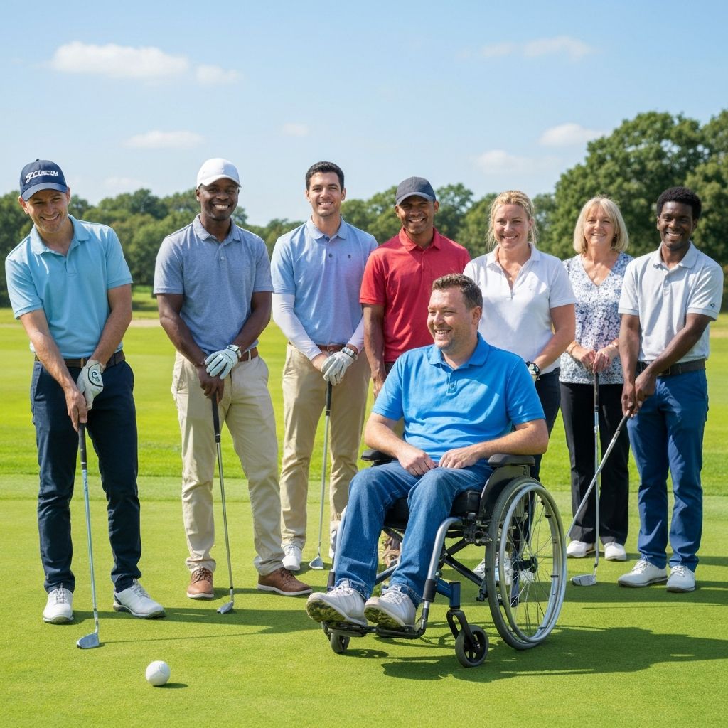 Diverse group of people enjoying golf together
